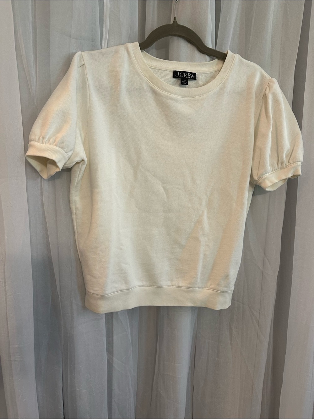 J.Crew Cream Puff-Sleeve Short Sweatshirt - Picture 2 of 5